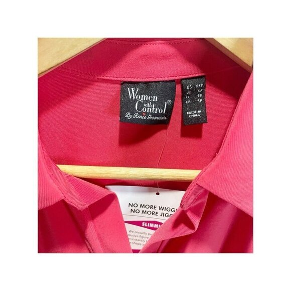 Women With Control Red XSP Tunic Collared V Neck Pockets Sleeveless Hi Low Hem - Picture 4 of 4